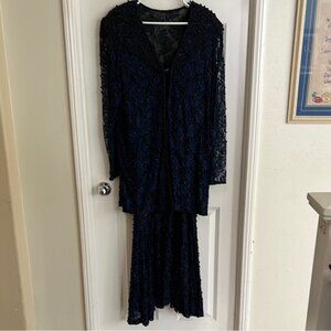 Chic Blue and Black Ensemble for Effortless Elegance(2PC. Dress)